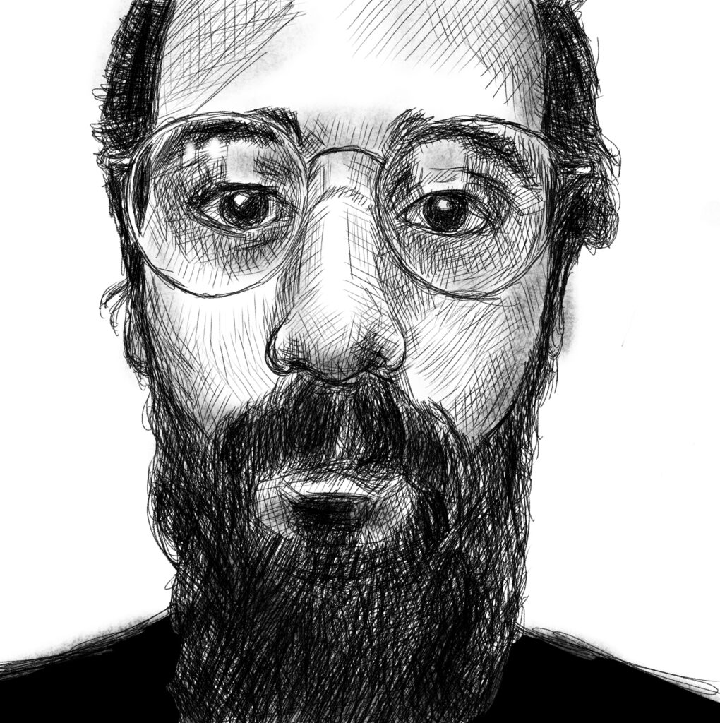 A black and whit digital sketch of Julian.