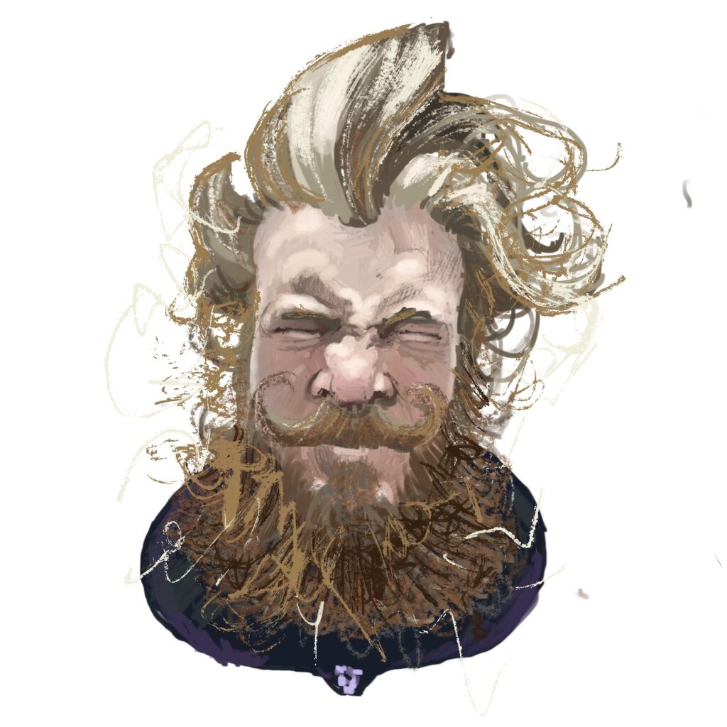 Digital portrait of a man with ginger hair and beard.