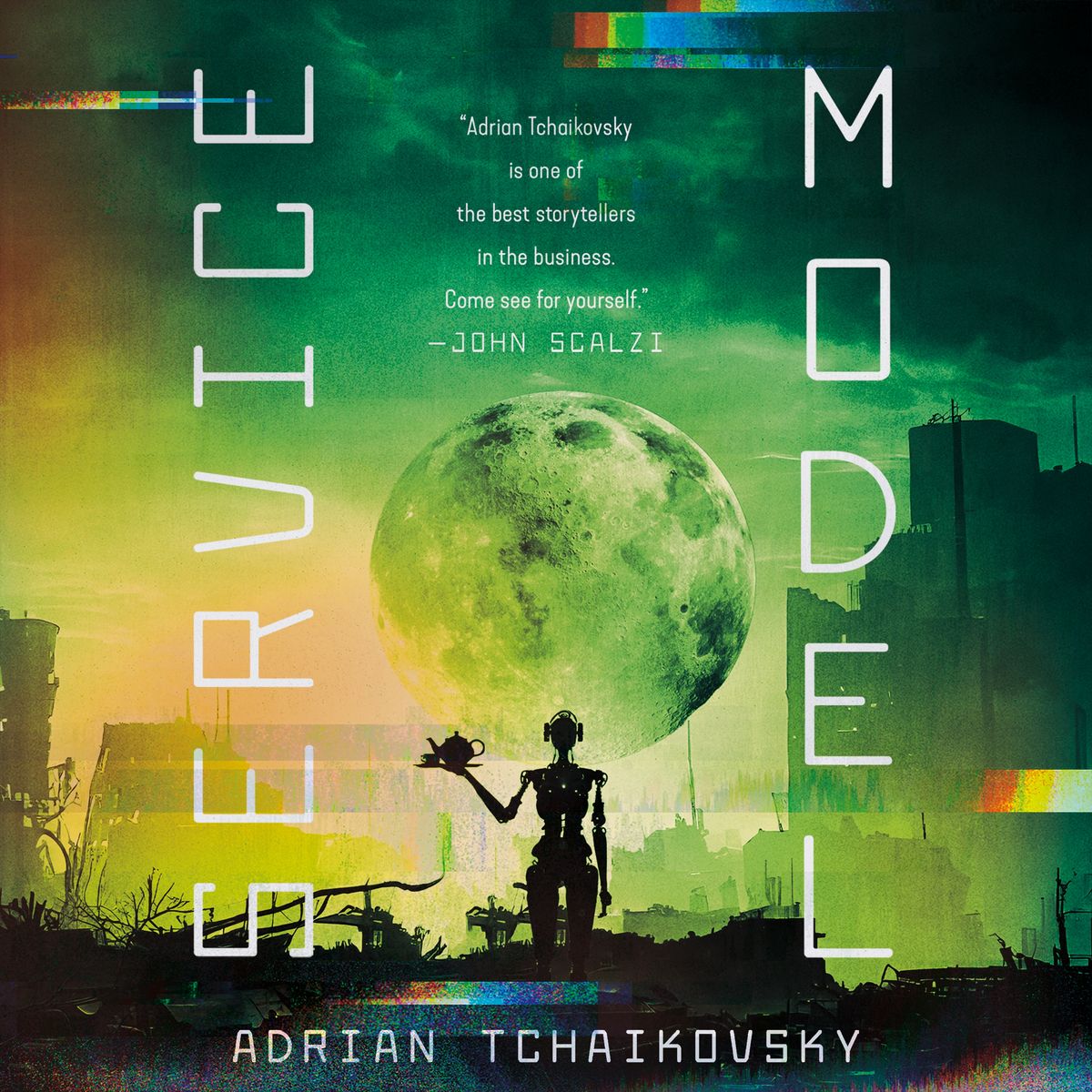 The cover for the audiobook of Service Model by Adrian Tchaikovsky