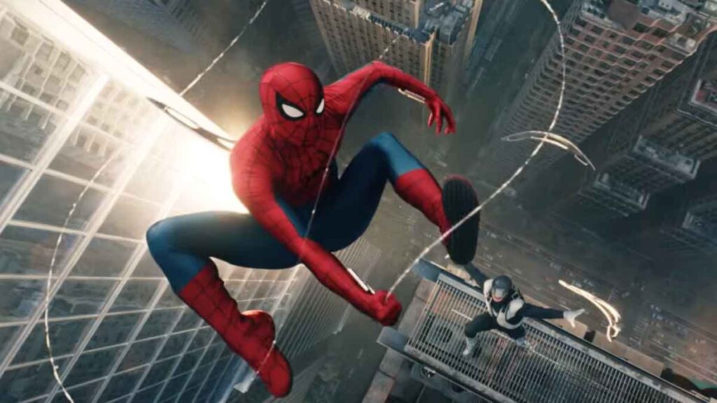 Spider-man's webs take on a very Todd McFarlane aspect in this shot.